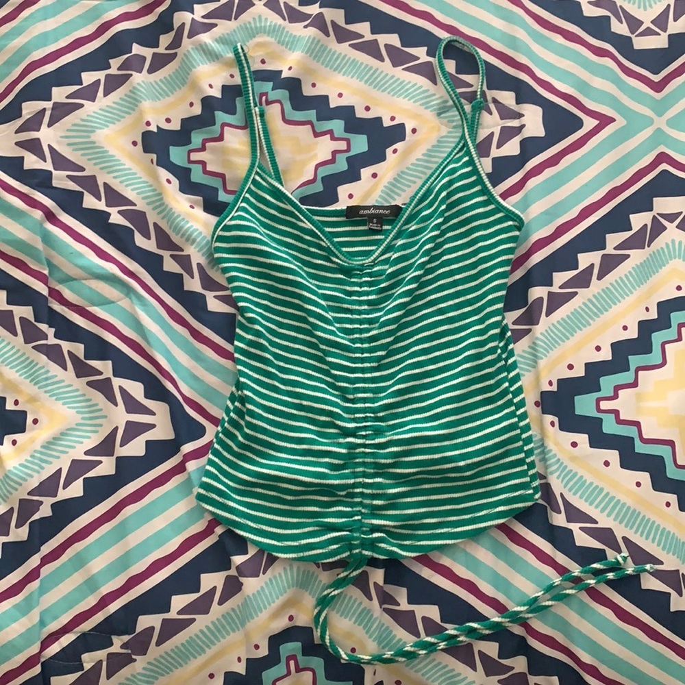 Spaghetti strap: color green with white stripes